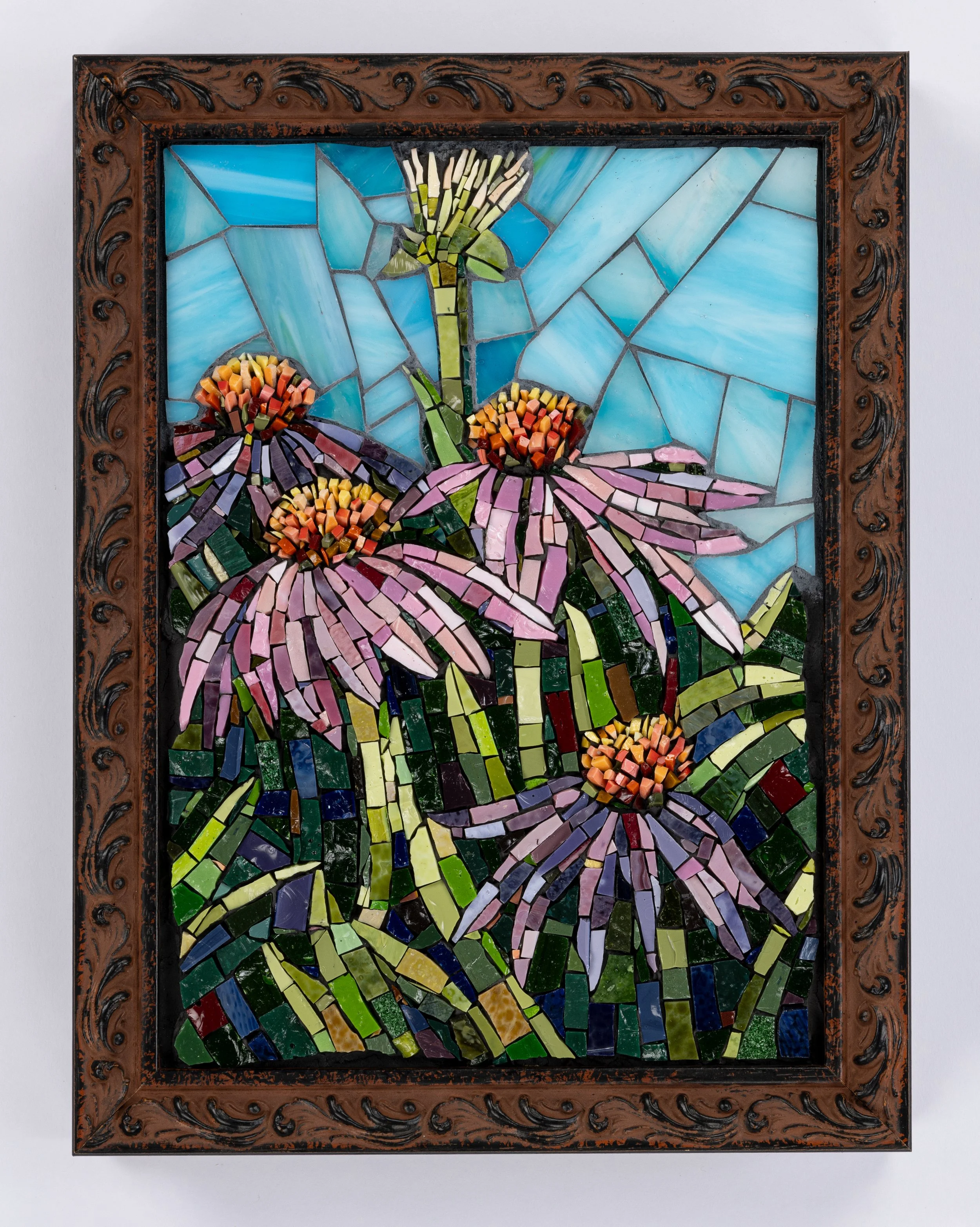 Zinnia In A Shady Garden by Brenda Pokorny — brendapokornymosaics.com